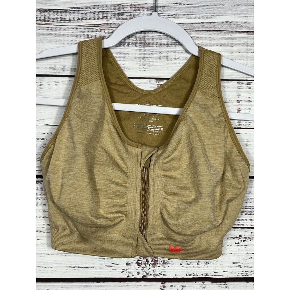 SHEFIT Lounge Bra Luxe Beige Front Zip Sports Wireless Comfort Active NO PADS